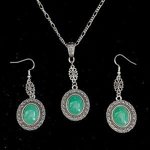 AWS Aventurine & 925 Silver Jewelry Necklace & Earrings